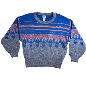 Monroe & Main Sweater Womens L Blue Coral Fair Isle Southwestern Knit Pullover
